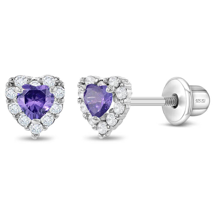 Princess Heart CZ Baby / Toddler Earrings - Sterling Silver: Pink