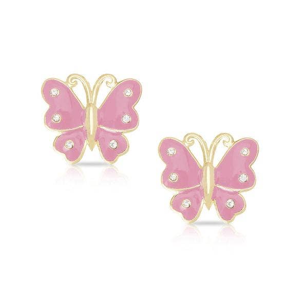 Butterfly Stud Earrings with Crystals: Pink