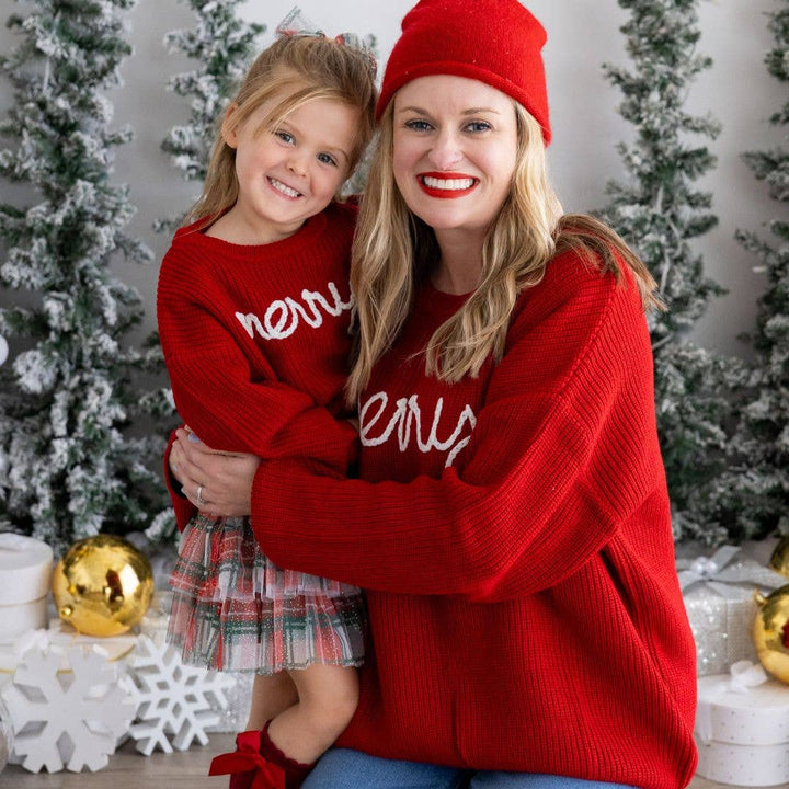Merry Christmas Yarn Knit Sweater - Kids Holiday Sweater: 12-18M