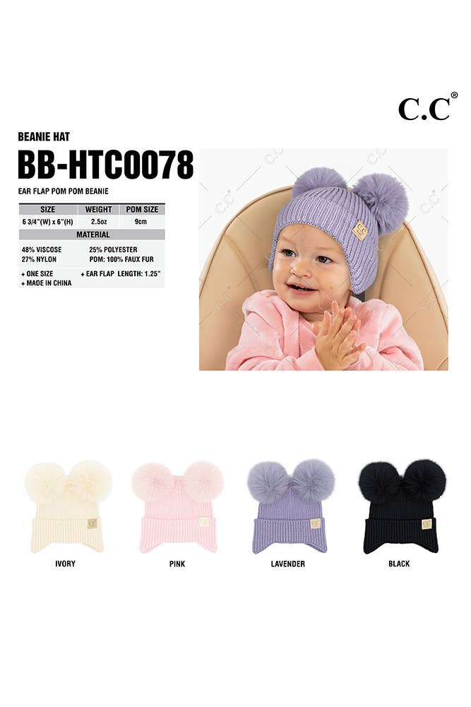 C.C Baby Ear Flap Pom Pom Beanie: Ivory