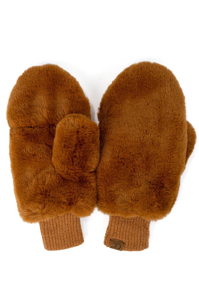C.C Faux Fur Mittens with Shepherd Lining: Black