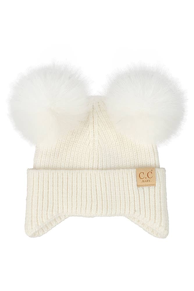 C.C Baby Ear Flap Pom Pom Beanie: Ivory