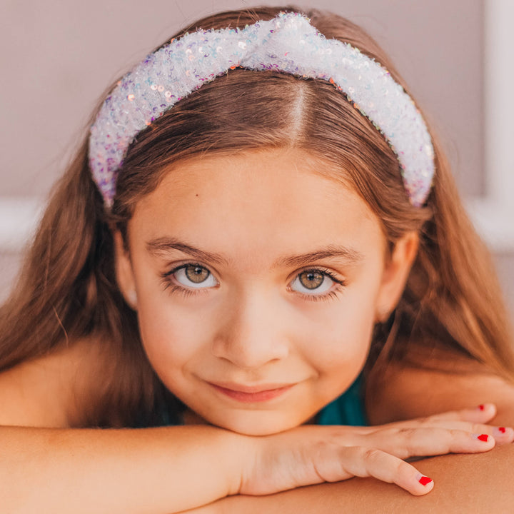 Sparkly Sequin Knot Headband: White