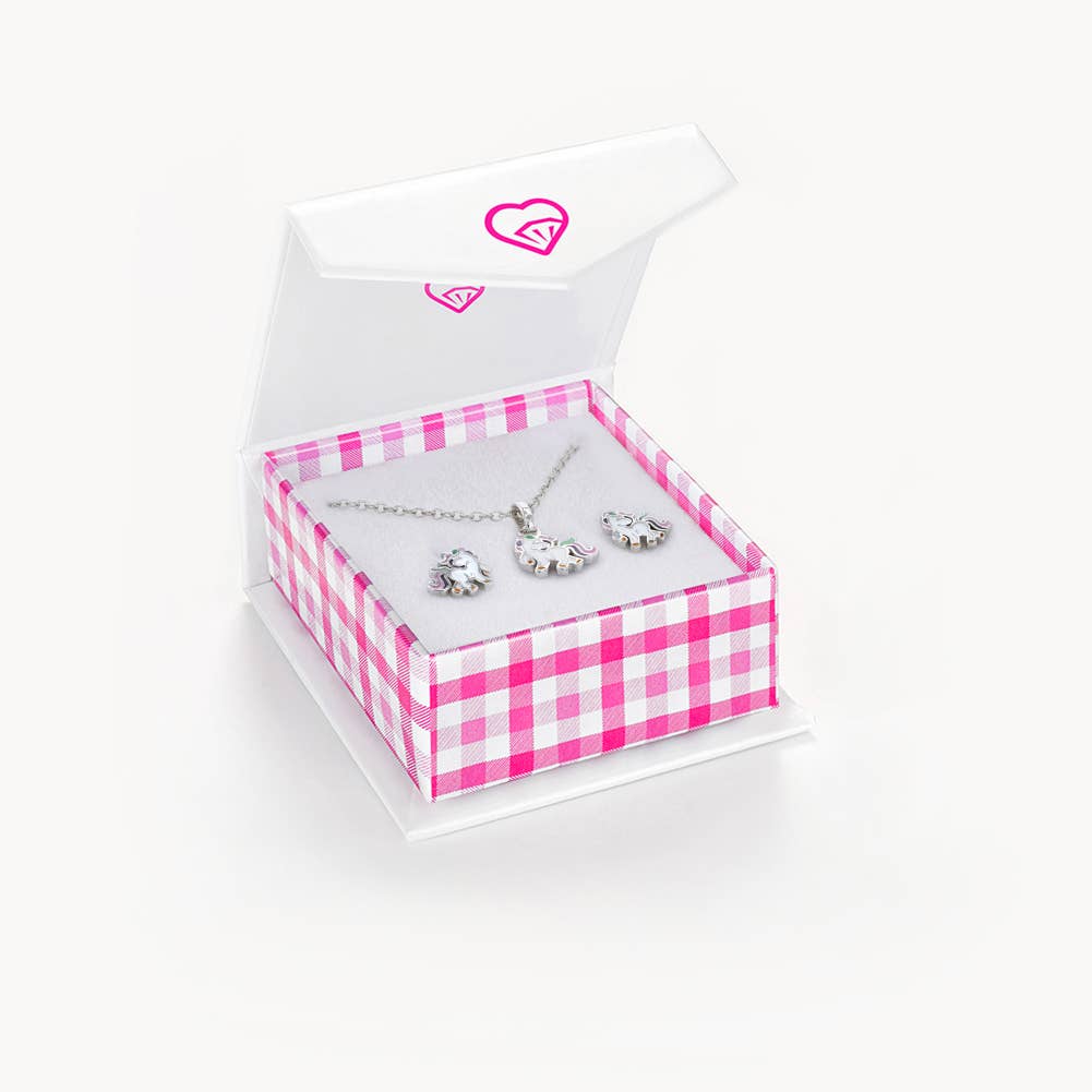 Fancy Galloping Unicorn Girls Jewelry Set - Sterling Silver