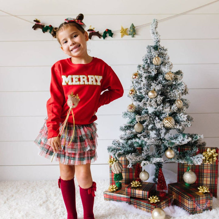 Merry Patch Christmas Sweatshirt - Kids Holiday Sweatshirt: 4T