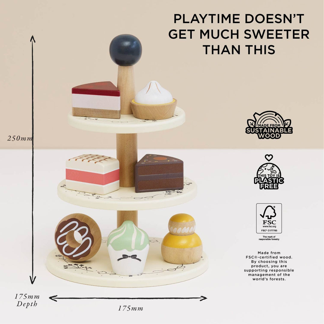Wooden Toy Cake Stand & Selection of 7 Eco-Friendly Treats