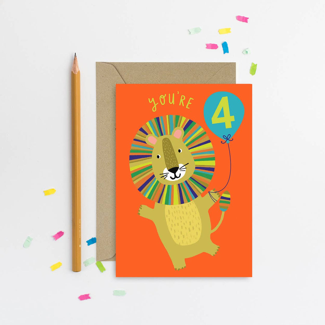 Age 4 Lion Kid's Birthday Card | Children’s Birthday Card