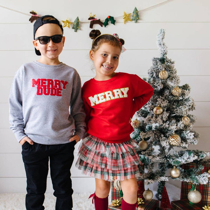 Merry Patch Christmas Sweatshirt - Kids Holiday Sweatshirt: 4T