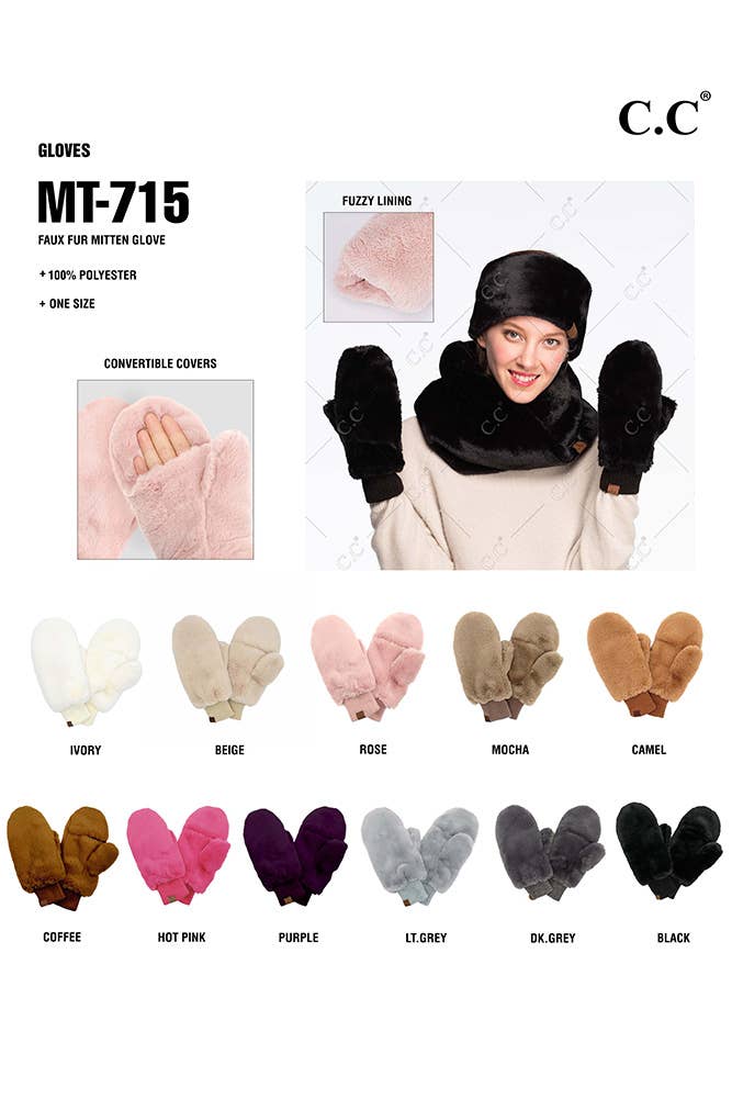 C.C Faux Fur Mittens with Shepherd Lining: Black