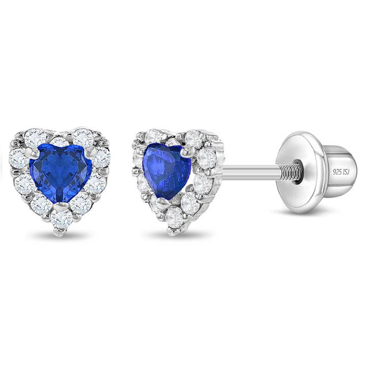 Princess Heart CZ Baby / Toddler Earrings - Sterling Silver: Pink
