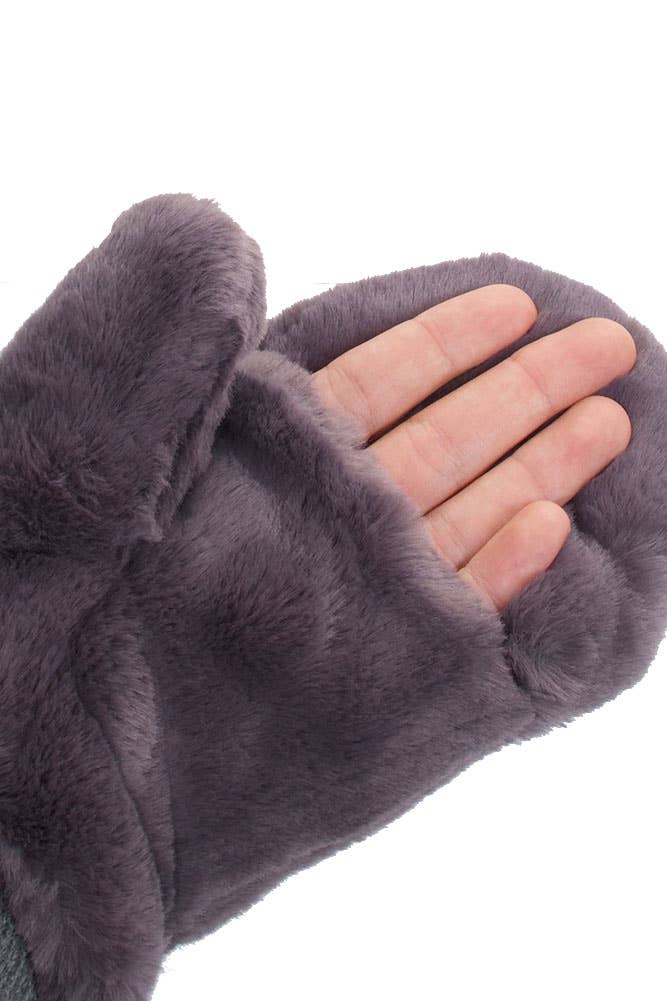C.C Faux Fur Mittens with Shepherd Lining: Black