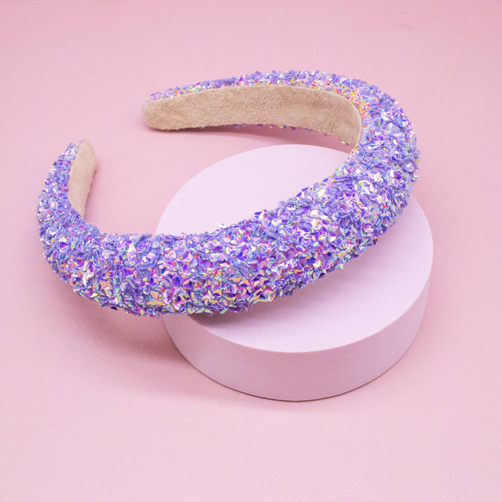 Kids Padded Headband - Chunky Sequin Hair Band: Purple