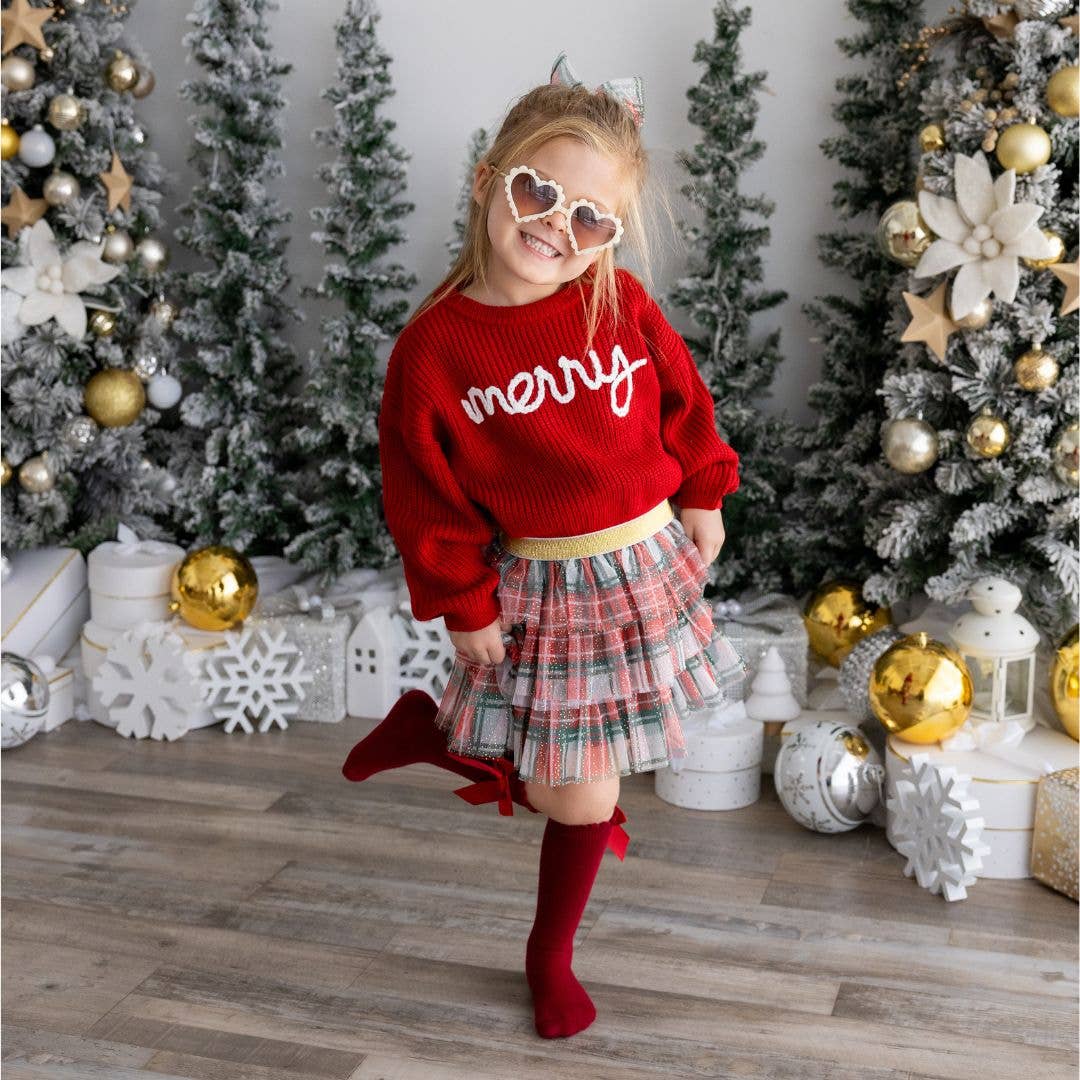Merry Christmas Yarn Knit Sweater - Kids Holiday Sweater: 12-18M