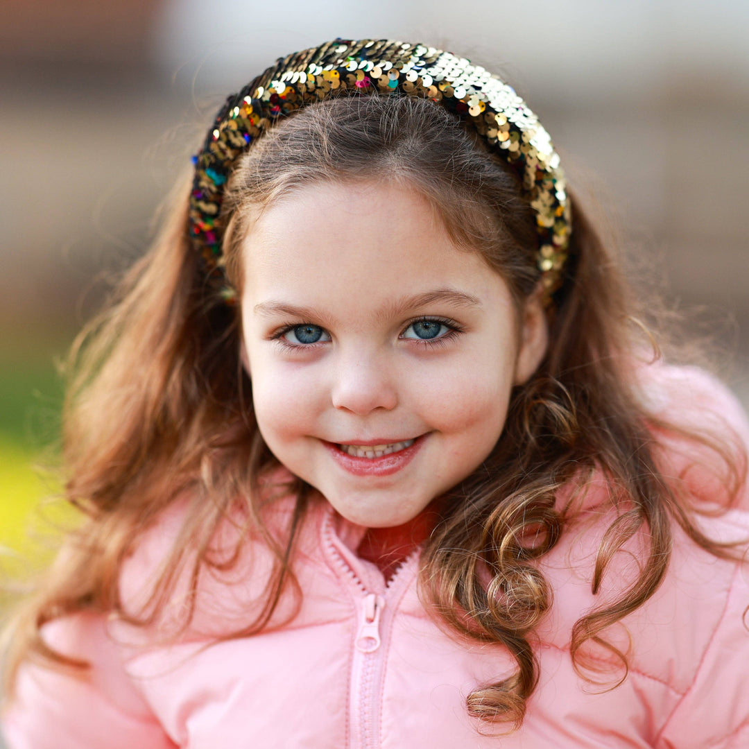 Reversible Sequin Headband - Kids Padded Hair Band: Teal/Purple