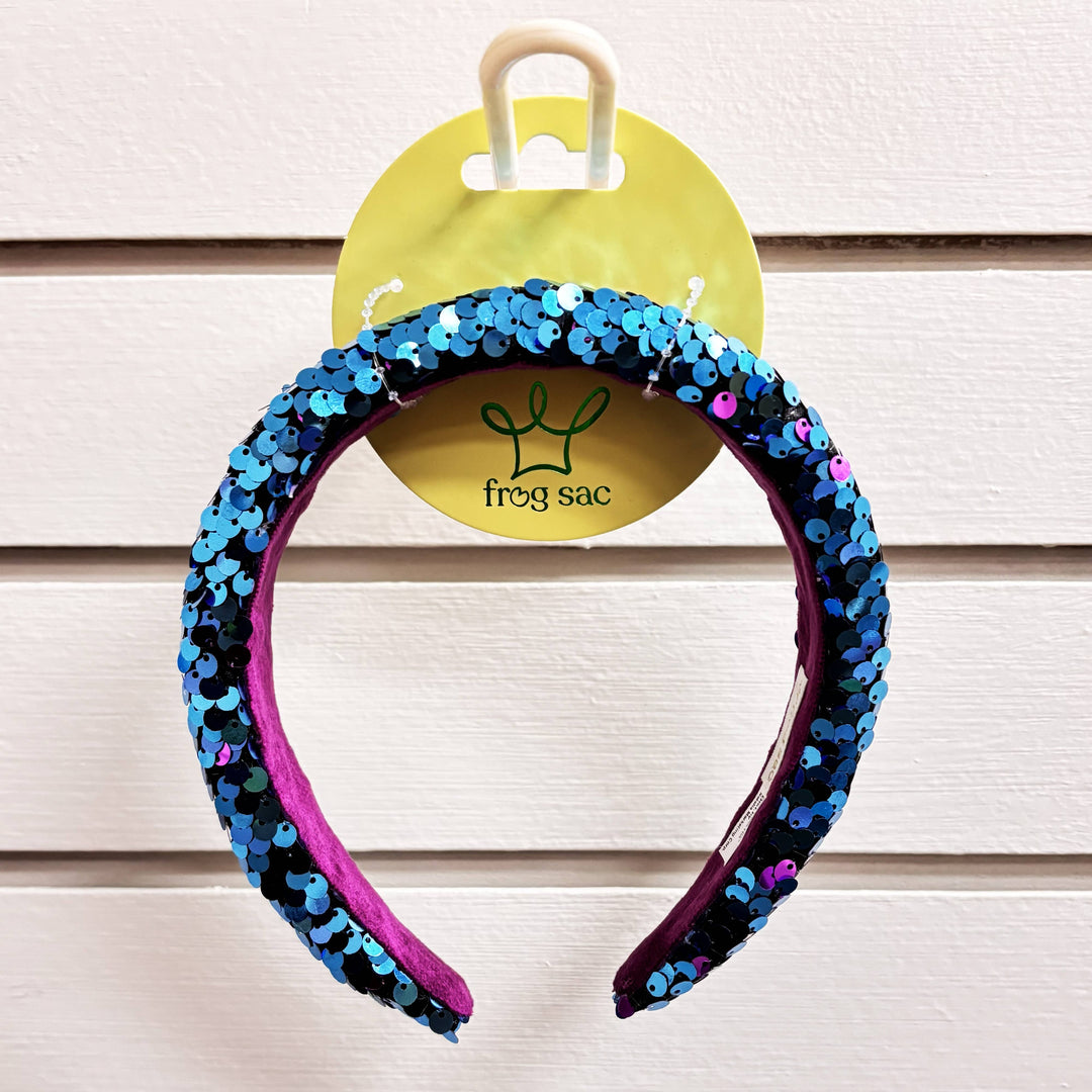 Reversible Sequin Headband - Kids Padded Hair Band: Teal/Purple