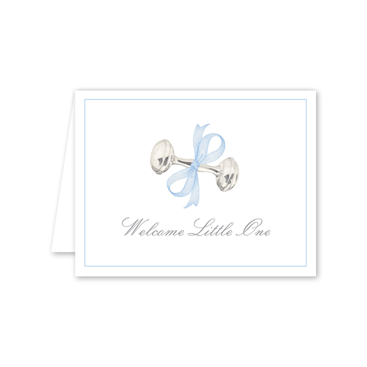 Rattle and Bow Blue Baby Card