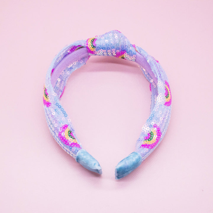 Kids Sequin Knot Headband - Rainbow: Blue
