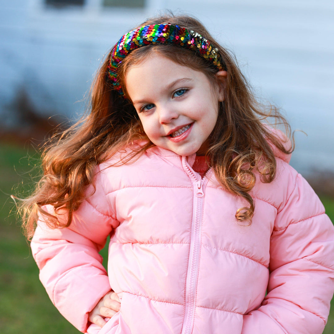 Reversible Sequin Headband - Kids Padded Hair Band: Teal/Purple
