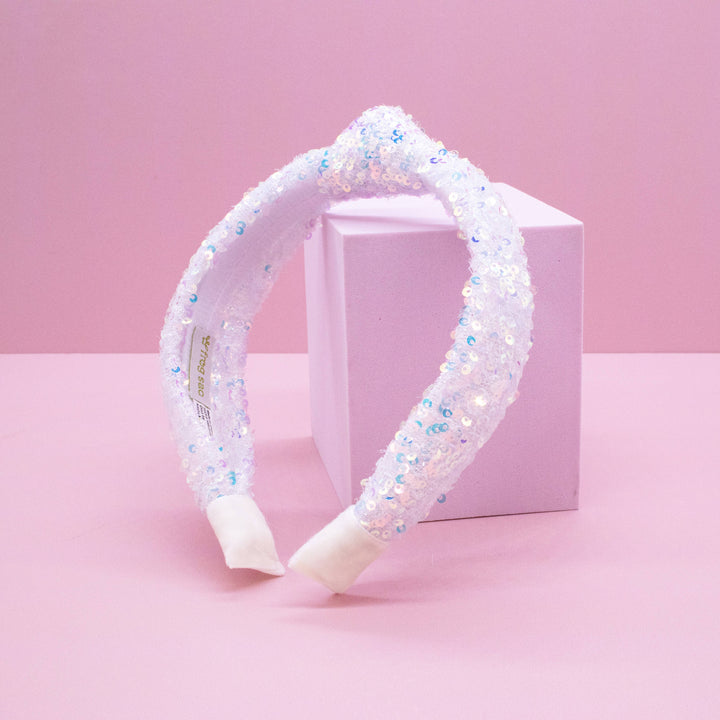 Sparkly Sequin Knot Headband: White