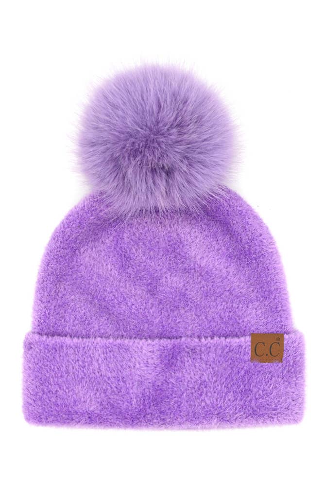 C.C Plush Terry Chenille Pom Beanie Winter Hat: Black