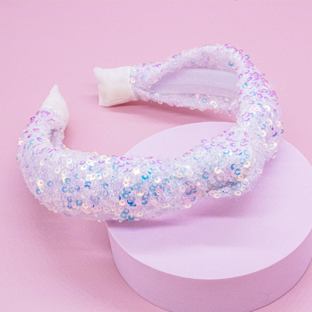 Sparkly Sequin Knot Headband: White