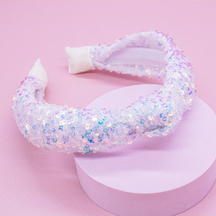 Sparkly Sequin Knot Headband: White