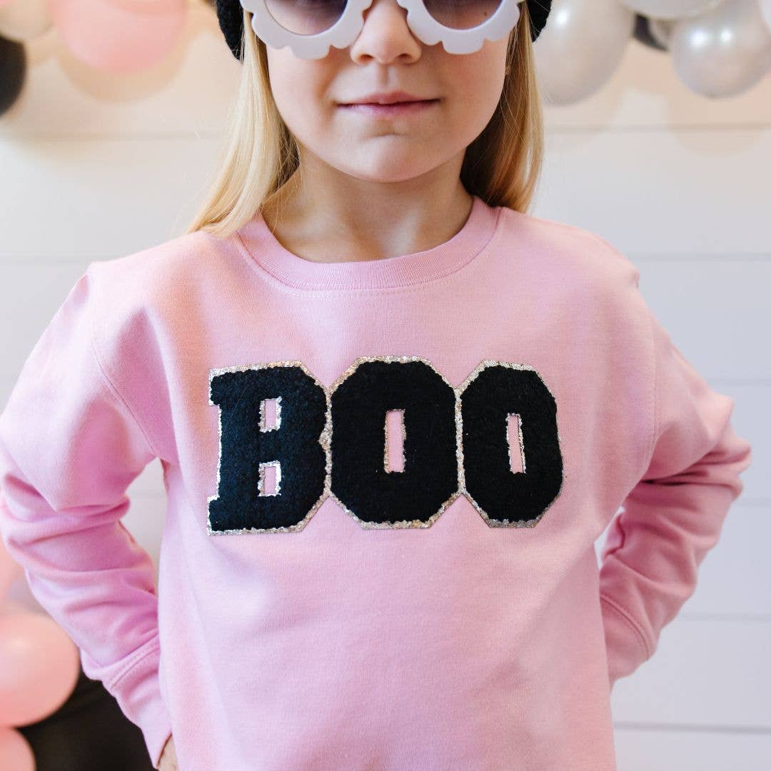 Boo Patch Halloween Sweatshirt - Pink: 7/8Y