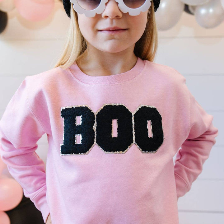 Boo Patch Halloween Sweatshirt - Pink: 7/8Y