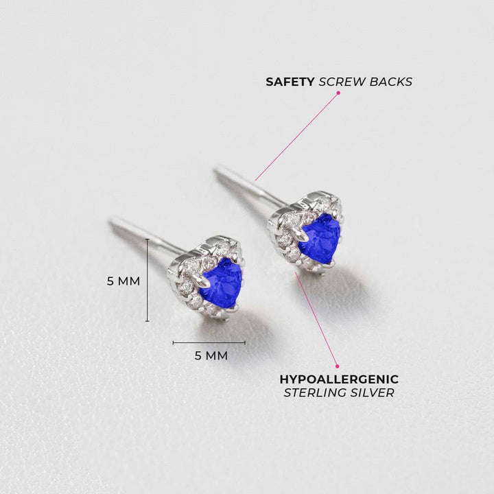 Princess Heart CZ Baby / Toddler Earrings - Sterling Silver: Pink