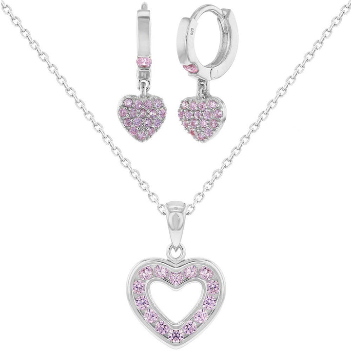 Open CZ Heart Childrens Jewelry Set -Sterling Silver