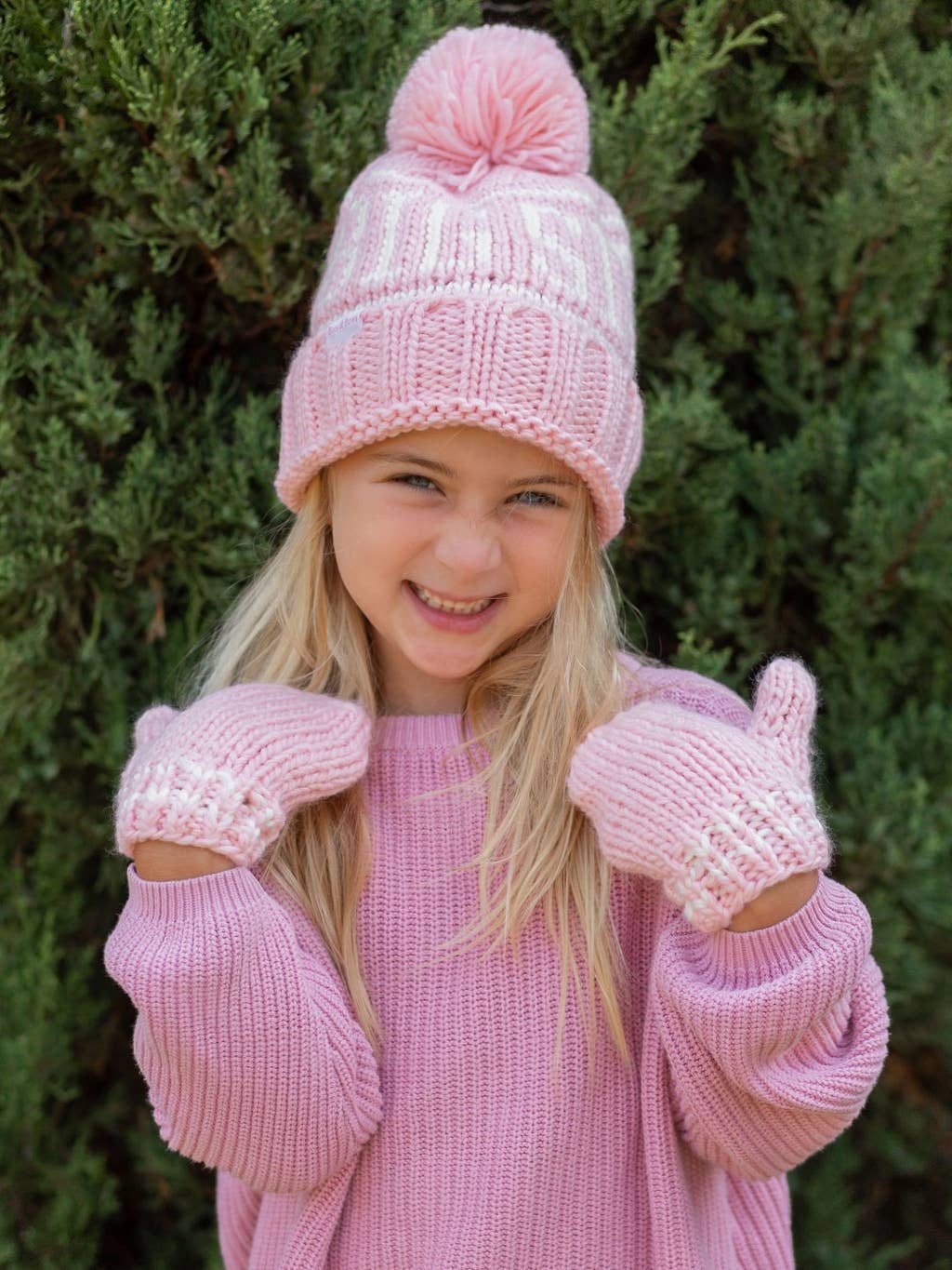 Pink Knit Mittens: Kid (3-7 y.o.)