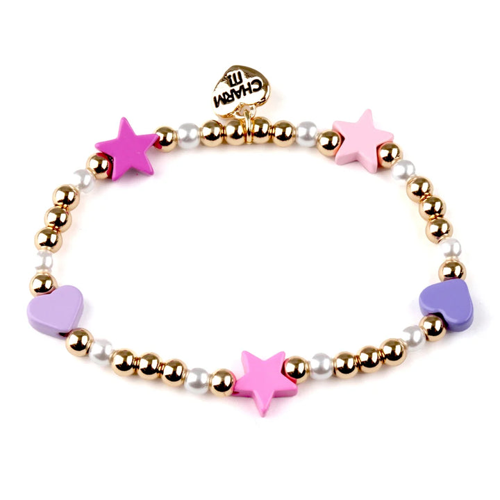 Gold Heart &amp; Star Stretch Bead Bracelet