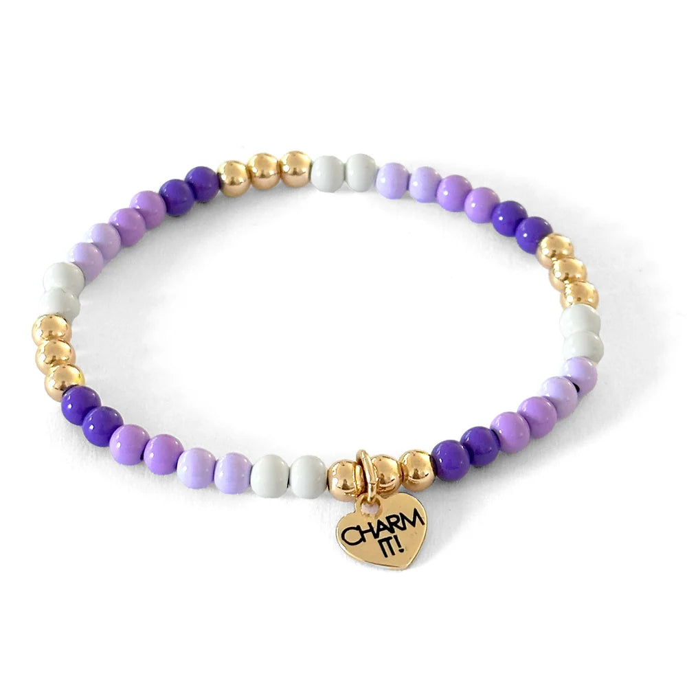 Gold Purple Stretch Bead Bracelet