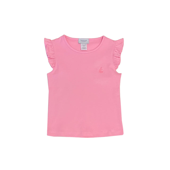 Essentials Pima Ruffle Tank-Bubblegum