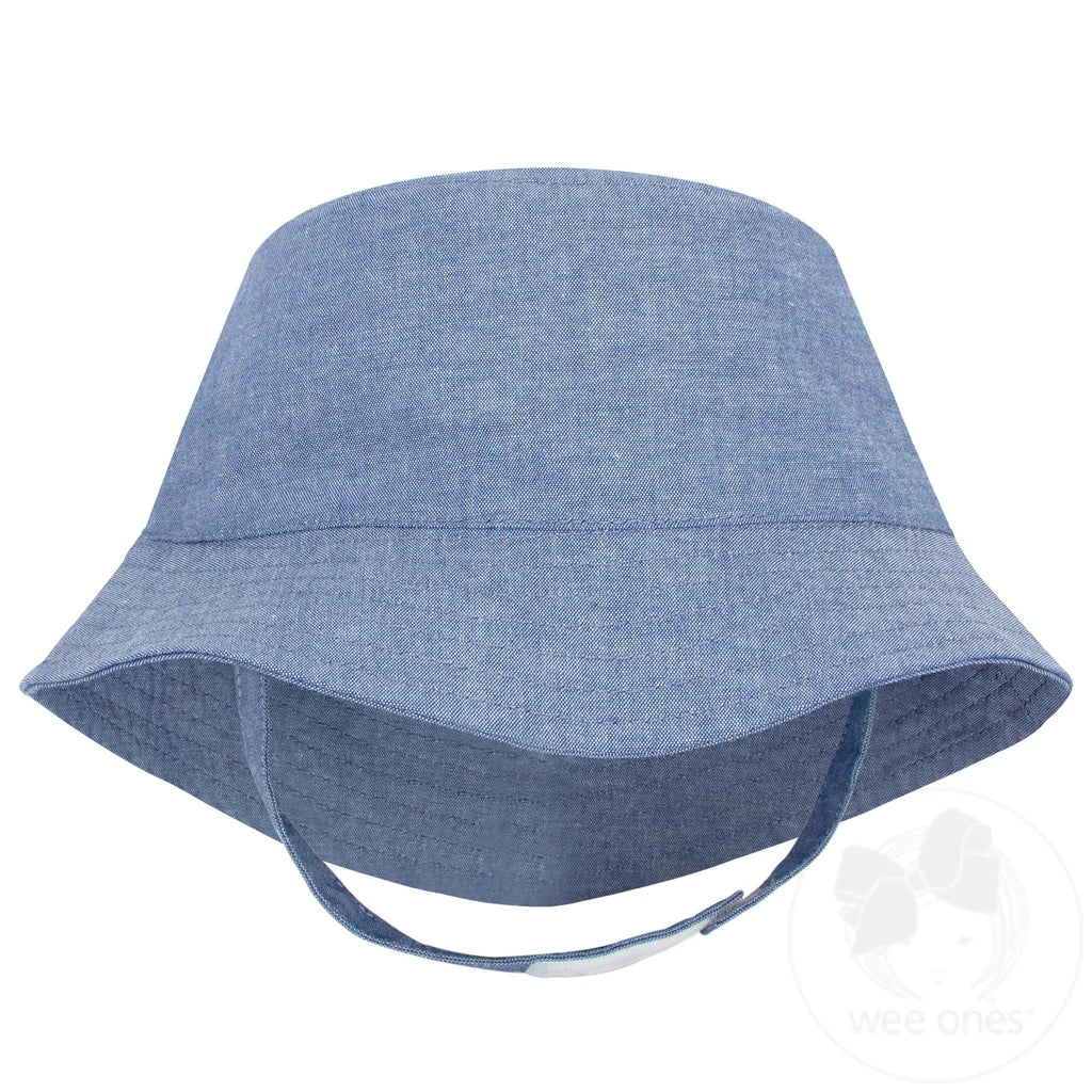 Reversible Chambray Bucket Hat with Straps-Chambray