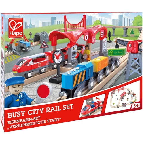 Hape Wooden Busy City Train Rail Set