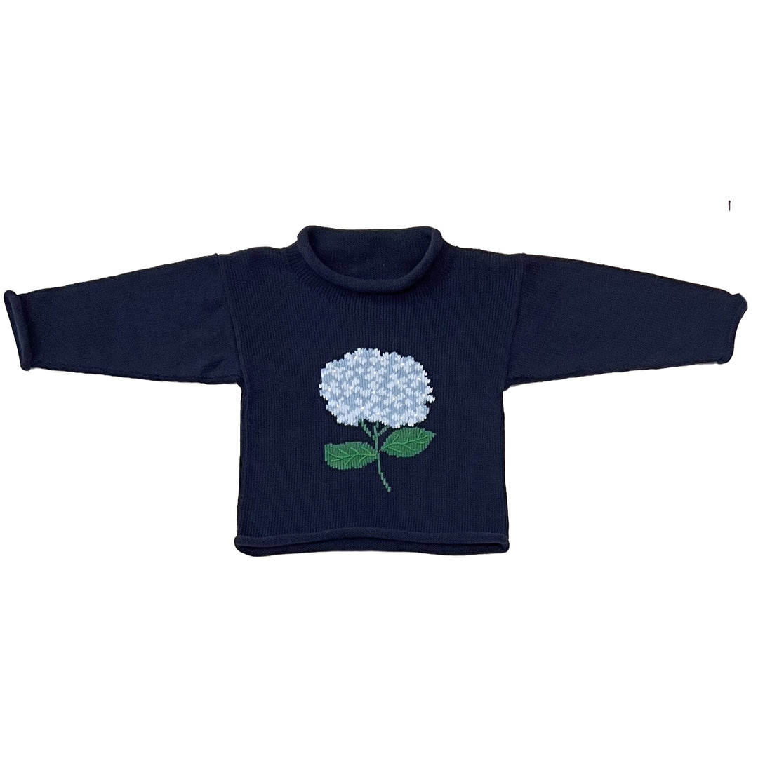 Hydrangea Roll Neck Sweater-Navy