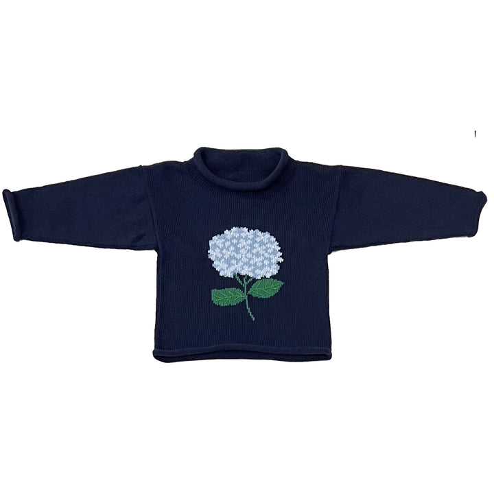 Hydrangea Roll Neck Sweater-Navy