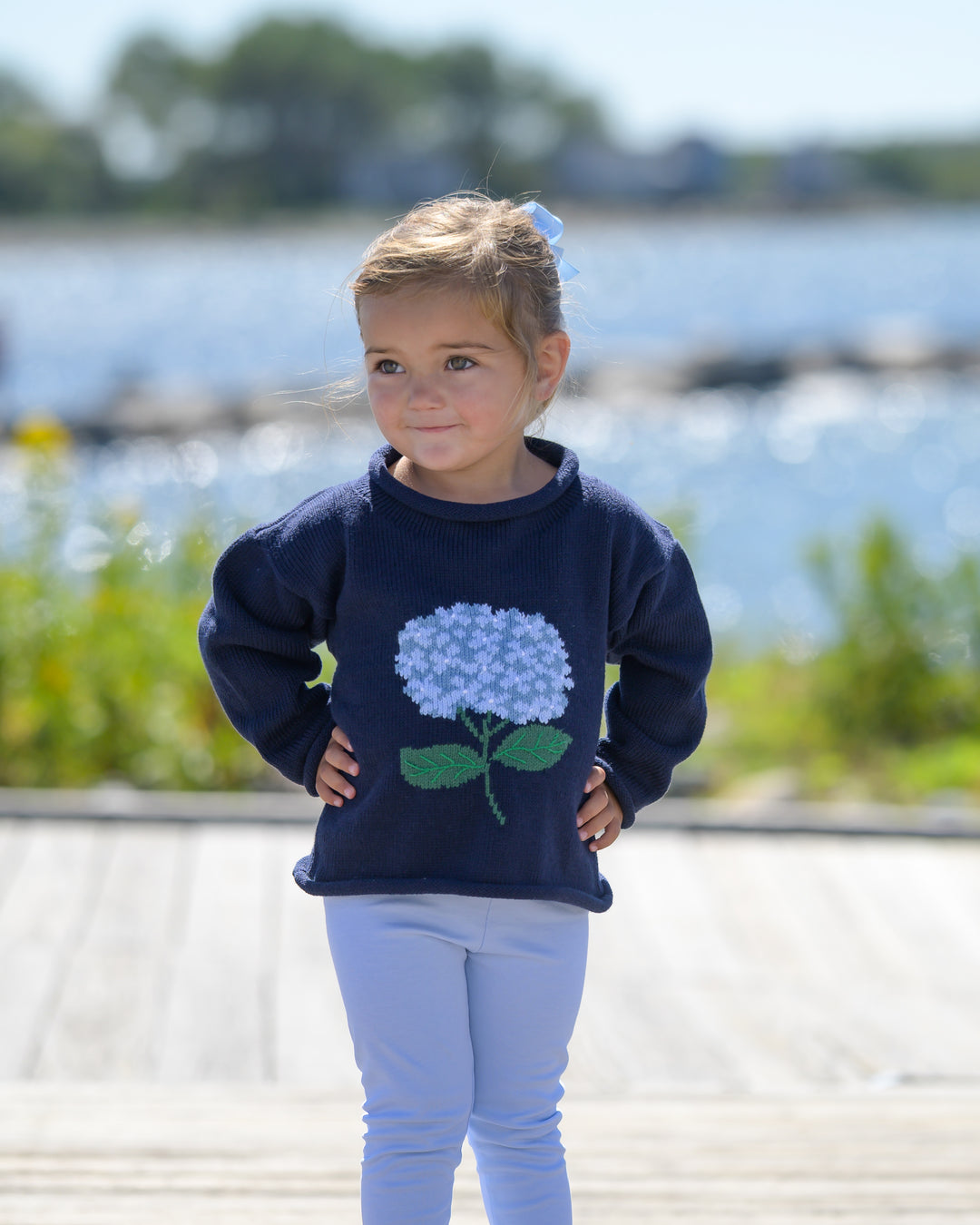 Hydrangea Roll Neck Sweater-Navy