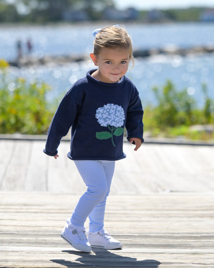 Hydrangea Roll Neck Sweater-Navy
