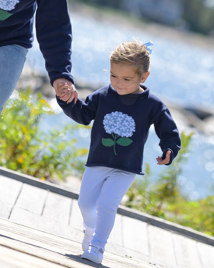 Hydrangea Roll Neck Sweater-Navy