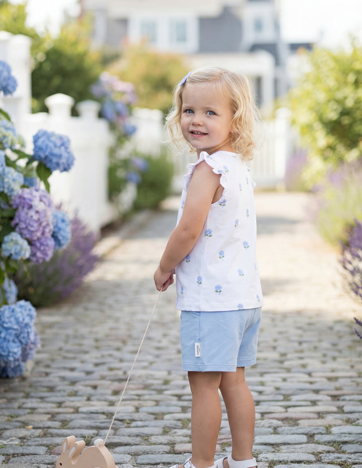 Easentials Pima Ruffle Tank-Hydrangeas in Bloom