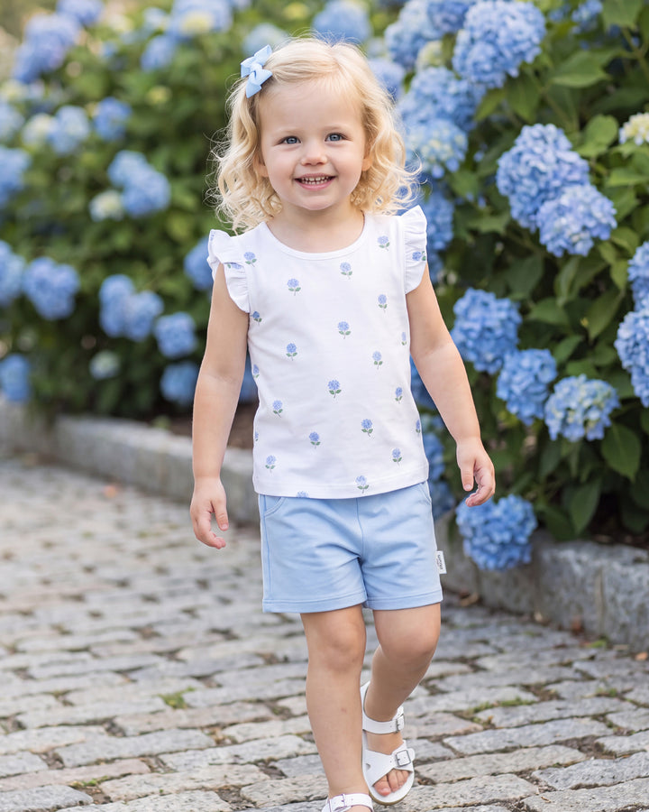 Easentials Pima Ruffle Tank-Hydrangeas in Bloom