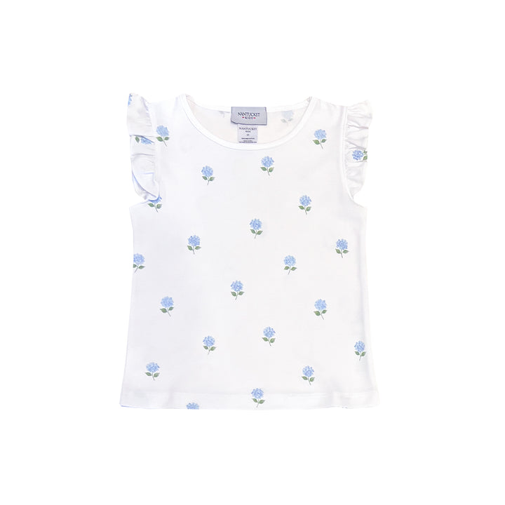 Easentials Pima Ruffle Tank-Hydrangeas in Bloom
