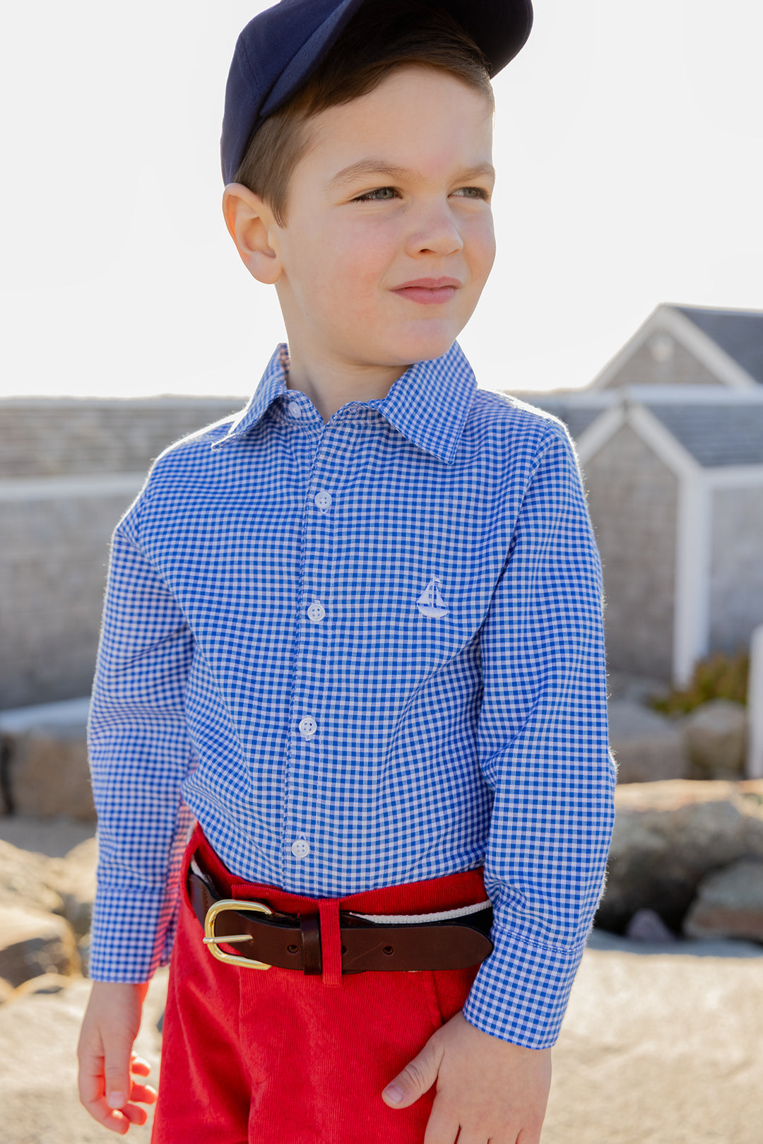 Boy's Gingham Button Down-Royal Blue