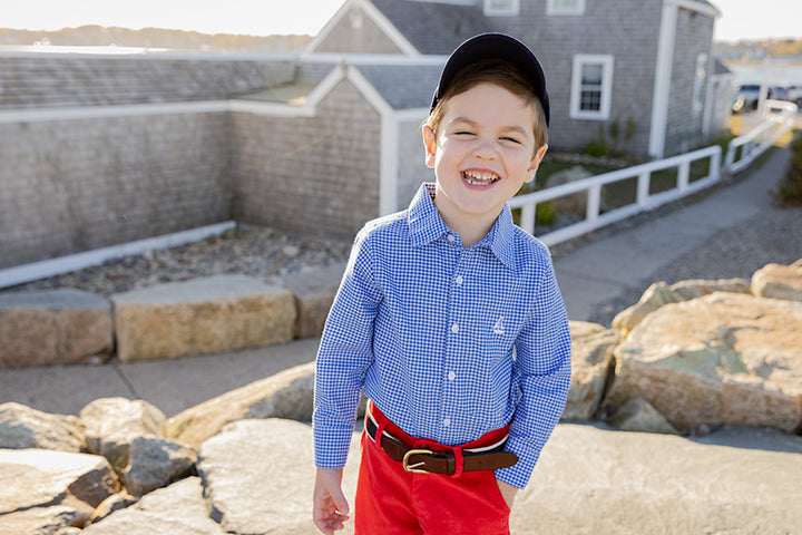 Boy's Gingham Button Down-Royal Blue