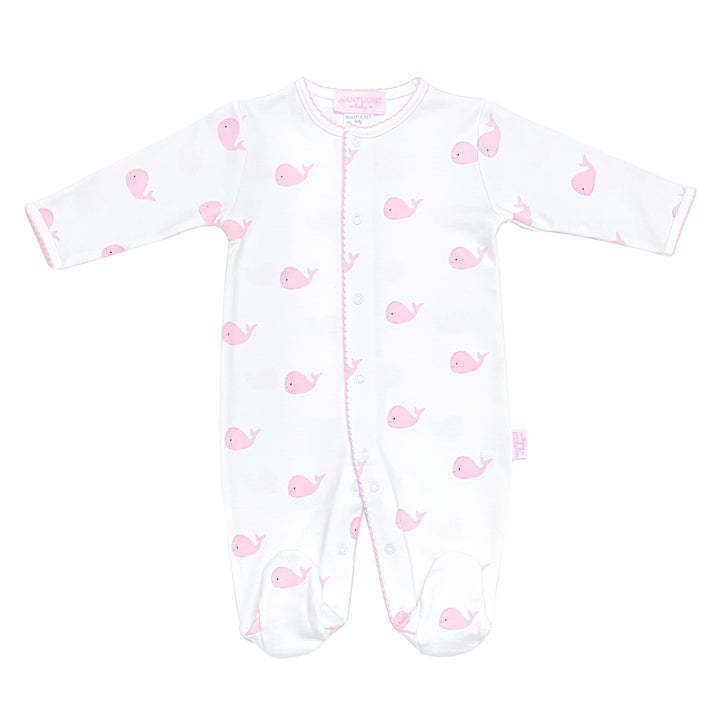 Whale Watch Pima Footed Romper-Peony