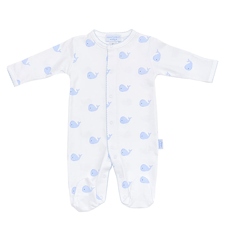 Whale Watch Pima Footed Romper-Chatham Bars Blue