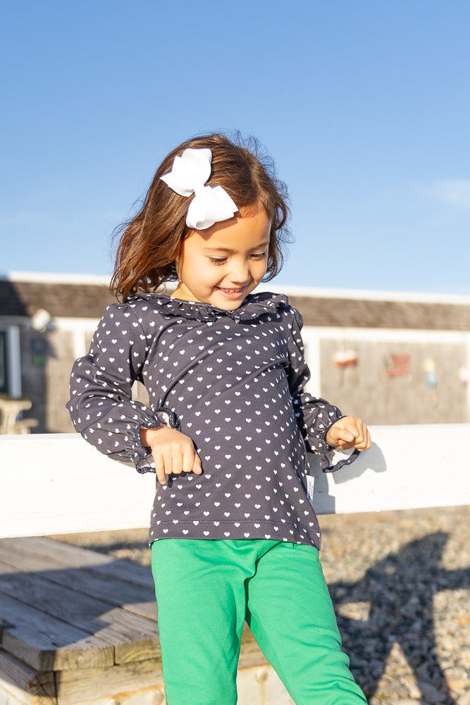 Riley Ruffle Pima Top-Midnight Navy Hearts