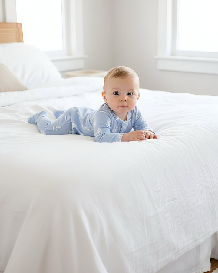 Smooth Sailing Footed Romper-Chatham Bars Blue